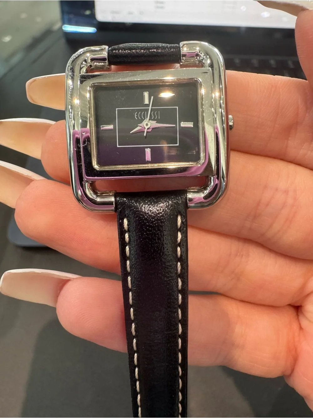 New Vintage Ecclissi Silver Stirrup-Style Square Watch